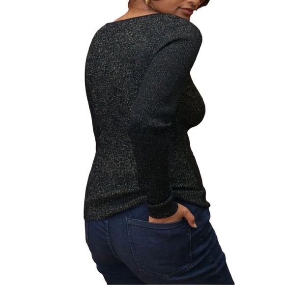 NWT Anthropologie Shimmery Sweetheart Black Gold Ribbed Sweater XL - Picture 4 of 10